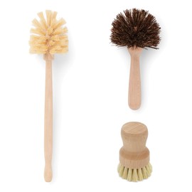 Fox Run Pot, Dish and Bottle Scrub Brush Cleaning Set of 3, Beechwood Handle with Natural Bristles