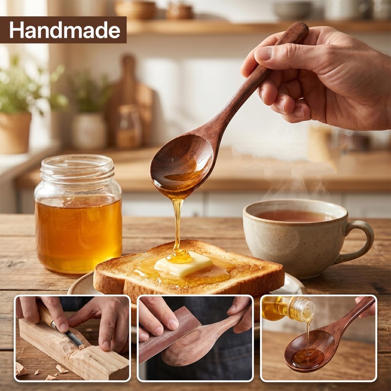 2 PCS Wooden Spoon for Eating, 6 Inch Long Small