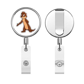 Cartoon Cute Otter Round ID Badge Key Card Tag Holder Badge Retractable Reel Badge Holder with Belt Clip