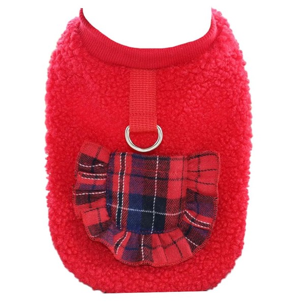 Petitebelle Plaid Fleece Puppy Dog Sweater (Red, X-Small)