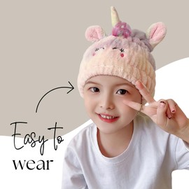 LCBD Microfiber Hair Towel Wrap for Kids, Unicorn Dry Hair Cap Set with Hair Scrunchies, Soft Absorbent Quick Hair Drying Towel for Girls