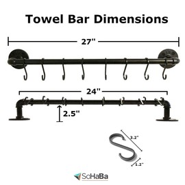 24 inch Industrial Farmhouse Black Iron Bathroom & Kitchen Towel Bar | Quality Black Powder Coated Iron ½ npt | Vintage DIY Wall Mounted Rack | Steampunk Rustic décor | Includes mounting Hardware