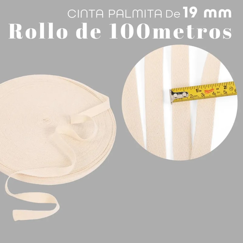 Cinta Palmita Algodón 20mm Crudo Rollo 100m Inzaboton Indumentaria