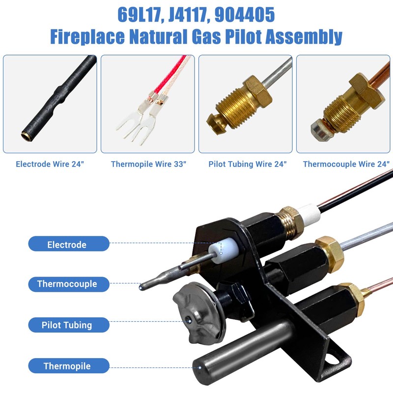 Protalwell 69l17, J4117, 904405 Fireplace Natural Gas Pilot Assembly, Pilot