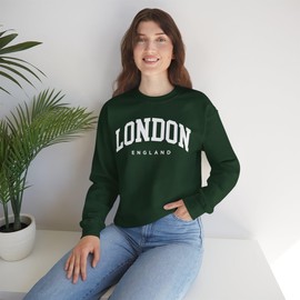 CUSTOMI London England Adult Unisex Crewneck Sweatshirt, Forest Green, L