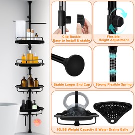 WSBArt Upgrade Sturdy Shower Caddy Tension Pole Quick Installation Corner Shower Caddy 18/8 Stainless Steel Rustproof 4 Tier Adjustable Shelves for Bathtub Shampoo Accessories Storage Rack 32-122inch