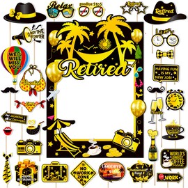 Retirement Photo Booth Props Set: 1 Retirement Theme Frame & 30 Retirement -Themed Props for Retirement Party Decorations, Retirement -Themed Photo Booth Props