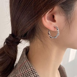 Hoop Earrings Silver 925 Twisted Hoop Earrings Silver/Gold Hoop Earrings for Girls Women, Silver Hoop Earrings for Women Hypoallergenic Sleeping Earrings Jewellery for Women, Silver