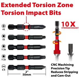 BIG RED BHT-5MTIB01-1 Torin Magnetic Torsion Impact Bit Set, 1/4" Hex Shank Screwdriver Bits, 5-Piece