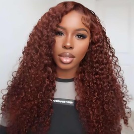 ISEE Glueless Wigs Human Hair Pre Plucked Pre Cut Water Wave Reddish Brown Colored Lace Front Wig Human Hair 6x4 HD Lace Closure Wigs Human Hair Wigs for Women 180% Density 22 Inch