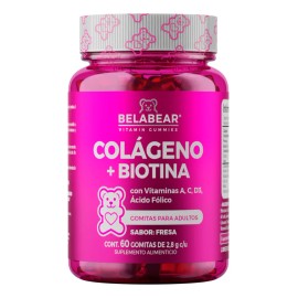 Solanum Belabear Colágeno + Biotina Vit. A, C, D3, Acido Folico 60 Gomitas Sabor Fresa