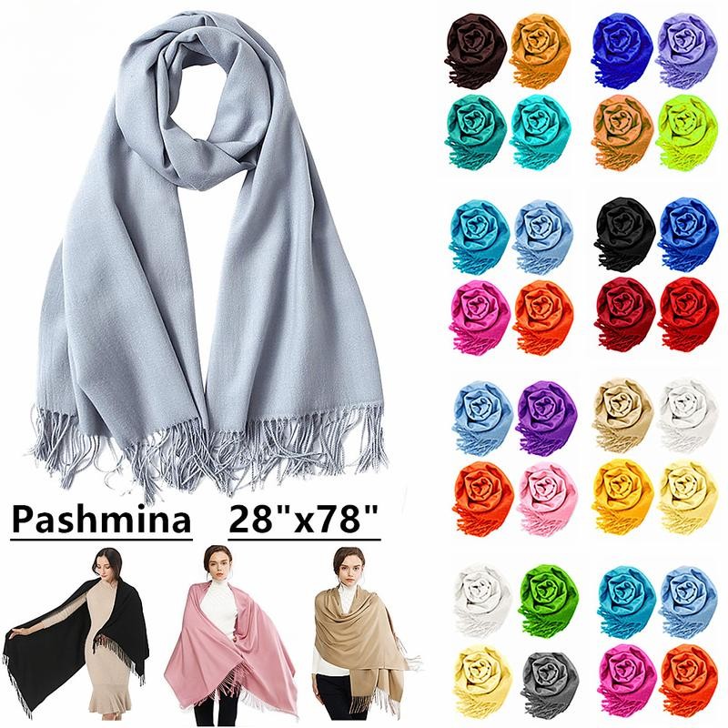 Solid Silky Pashmina Shawl Long 78"x28" Wrap Stole Wool Feel