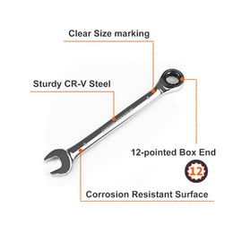 Egofine 8mm Ratcheting Combination Wrench Metric, Industrial Grade Gear Spanner with 12-Point Design, 72-Tooth Ratchet, Chrome Vanadium Steel