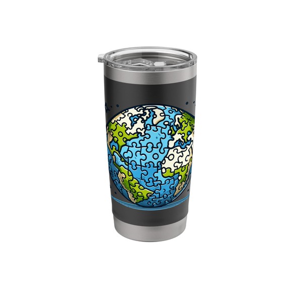 Puzzle Globe Design Vibrant Educational Art Stainless Steel Insulated Tumbler