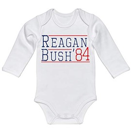 Reagan Bush '84 Vintage Style Conservative Republican GOP Unisex Cute Infant Bodysuit Baby Romper Long Sleeve (Newborn) White