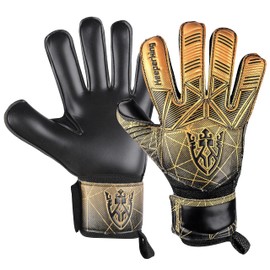 Keeperking Guantes de portero para adultos, niños y jóvenes, con y sin protección de dedos, guantes de fútbol desmontables, 4 mm, unisex (5, dorados y desmontables)