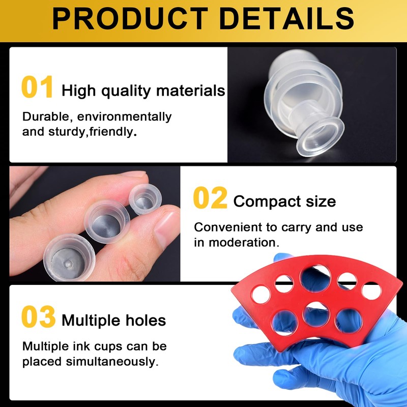 300pcs Tattoo Ink Caps Cups with 2 Red Cups Holders-Base