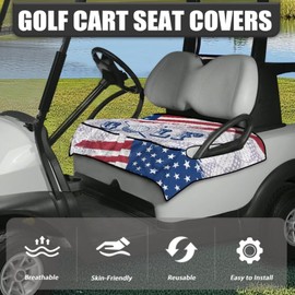 Knextrepoy American Flag Golf Ball Golf Cart Seat Covers for 2-Person Seats Golf Cart Towel Seat Covers Universal Breathable Golf Cart Seat Blanket with 4 Front Pockets for All Season