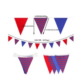 Zwiebeco 39Ft Red Blue Plaid Checkered Fabric Bunting Banner Triangle Flags Party Decorations Hanging Cotton Garland Pennant for Engagement Wedding Birthday Graduation Outdoor Garden Decor Supplies