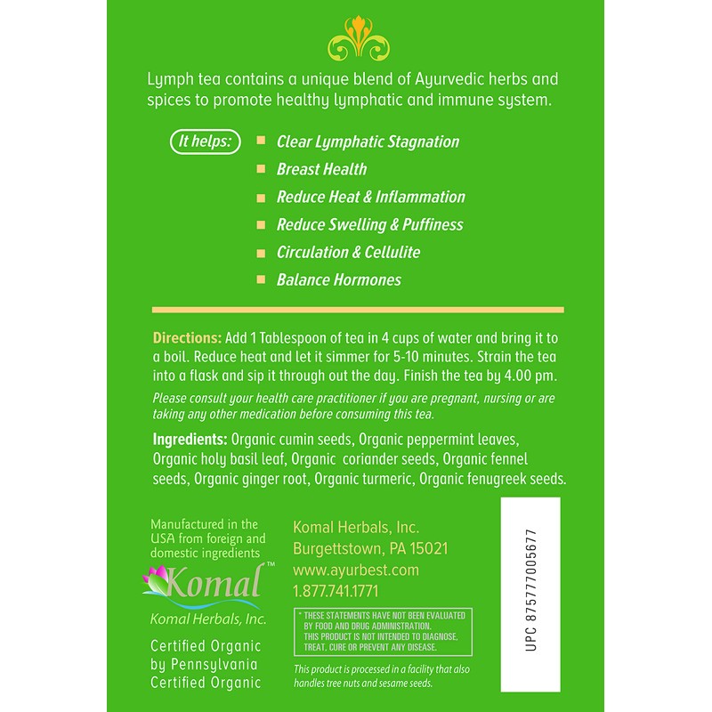 AyurBest Lymph Herbal Tea USDA Certified Organic, Net Wt. 8