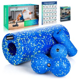 nooncrazy Fascia Roll Set with Drawstring Bag and Training Posters, Fascia Set with Fascia Ball, Fascia Roller Small and Duoball for Fascia Training of Muscles, Connective Tissue and Metabolism