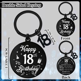 Aurmonigo Happy Birthday Gifts Keyring - Inspirational 18th Engraved Keychain for Boys and Girls, Black Keepsake Presents from Family Grandmother Mum Dad Best Friend Key Ring Gift for 18 Year Old