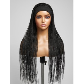 GORGIUS Braided Headband Wig Glueless Box Braid Wig with Hair Band Put On & Go Synthetic Cornrow Head Band Wig Natural Black Long Braiding Wig For Women