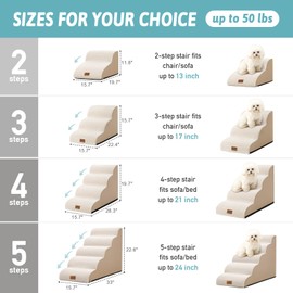 COZY KISS Dog Stairs for Small Dogs 19.7" H, Curved Dog Step for Puppy, Older or Cat, Medium Pet Ramp for Sofa, Couch or Bed, Ladder with High Density Foam, 4 Step, 15.7x28.3x19.7 inch, Beige