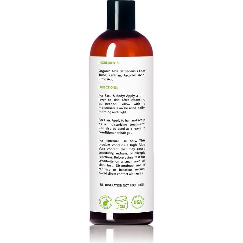Amara Organics Aloe Vera Gel from Organic Cold Pressed Aloe,