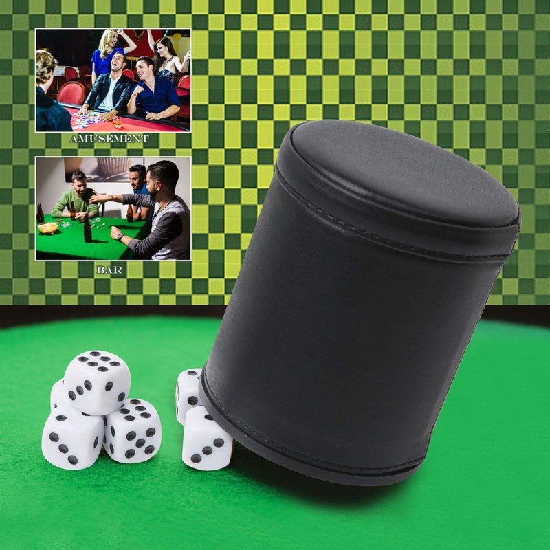 PU Leather Dice Cup with 6 Dice Felt Lining Silent