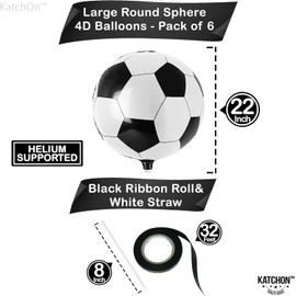 Football Ball Balloons, 6Pack Black and White Mylar Football Balloons - Huge 22 Inch, Football Party Decorations Supplies for Kids Children Football Lover Sport Theme Birthday Party Decor