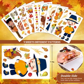 Quera 9Pcs Thanksgiving Window Clings Decals Fall Autumn Turkey Pilgrims Girl boy Window Decorations Pumpkin PVC Window Stickers for Harvest Party Home Office Glass Mirror Decor 7.9 x 11.8