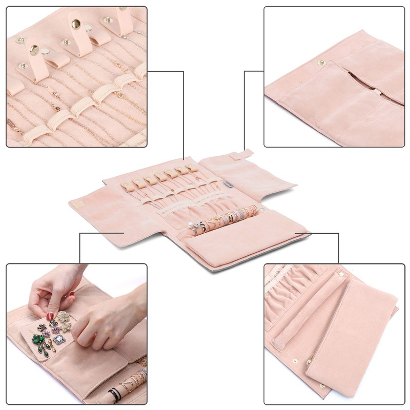 Becko Jewellery Organizer Roll Travel Jewel Bag case for Multiple