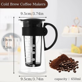 GVRGO Cold Brew Coffee Maker, Excellent Glass Cups with Removable Nylon Filter Screen, Iced Coffee Maker & Tea Brewer Gifts for Women Man - 650ml Glass