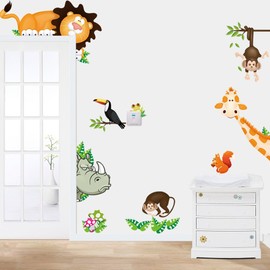 MLMSZ rinoceronte Zoo Mono jirafa encantadores Ggarden zoológico León adhesivos de pared con calcomanía para guarderías decoración del hogar niños patio para la habitación del bebé