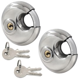 Waziaqoc 2 Pack Discus Padlocks Keyed Alike, 2-3/4 inch Stainless Steel Storage Padlock, Waterproof Disc Lock Storage Unit Gate, Outdoor, Shed, Fence