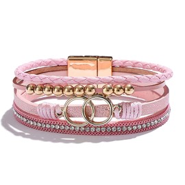 choice of all Leather Wrap Bracelet for Women Men Multilayer Heart Bracelets Rhinestone Cuff Leather Bracelets for Women (J)