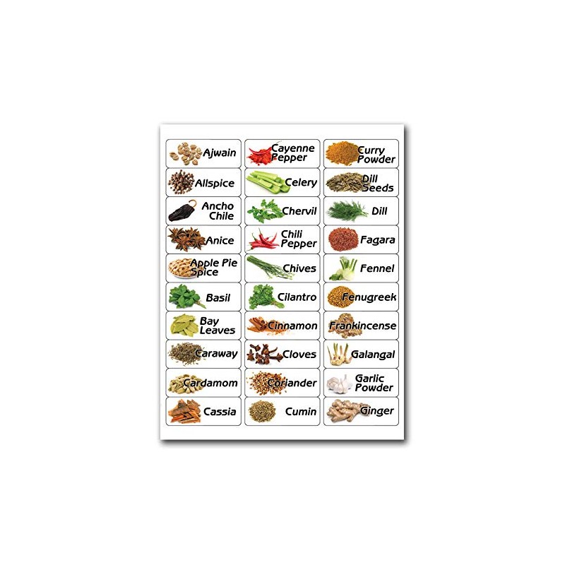 60 Spice Labels Jar Bottle Illustrated Stickers Labels