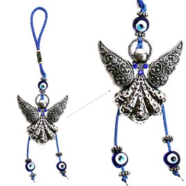 LUCKBOOSTIUM - Hermoso ángel con Vidrio Azul y Mal de Ojo, Dije de Buena Suerte, Llaves del hogar, Cartera, Bolsas y Accesorios de Espejo retrovisor, Regalo para Hombres y Mujeres, Cuerda Azul, L