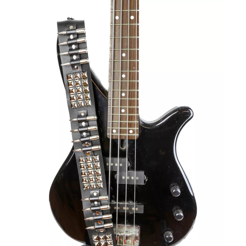 Unbranded Black Leather 3 Row Pyramid Stud & Bullet Guitar