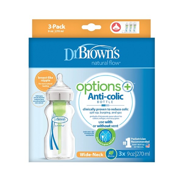 Dr. Brown’s Options+ Anti-Colic Wide-Neck Plastic Baby Bottle 3x270ml