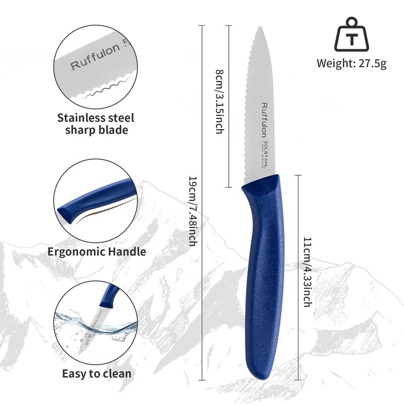 Ruffulon Stainless Steel Paring Knife With Serrated Blade, 6 Pieces