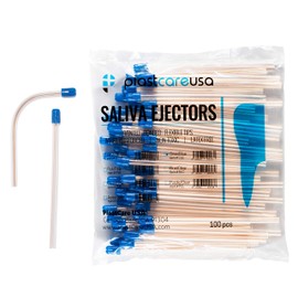 500 Dental Saliva Ejectors Disposable - Medical Grade Latex Free Evacuation Suction Tips - Flexible Clear Tube with Blue Tip (500 Pack) by PlastCare USA