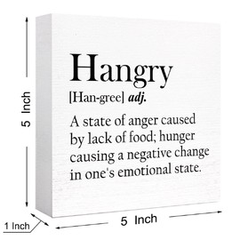 Kitchen Wood Box Signs,Hangry Definition Kitchen Wood Block Signs with Sayings for Kitchen Table Decor,Funny Kitchen Sign Decor for Shelf Counter