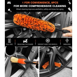 YeewayVeh 8PCS Wheel Brush Kit, Bendable Wheel Cleaner Brush for Wheel Rim Gap, Effective Wheel Cleaning Brush Kit with Tire Brush, Detailing Brush and Tire Shine Applicator, Orange