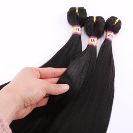 3 Bundles Silky Straight Synthetic Hair Weave Extensions Dark Brown 16 18 20 Inches(2#)
