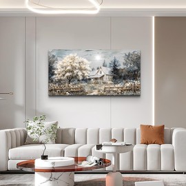 hyidecorart Farmhouse Canvas Wall Art Nature Landscape Wall Paintings Wall Decor For Living Room Bedroom Decorations Rural Artwork Pictures Large Framed for Office Aesthetic Home Decor Ready To Hang