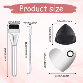 Makeup Mixing Palette Korean Set with Foundation Brush and Spatula, Professional Stainless Steel Heart Makeup Palette Reusable Beauty Tools for Facial Cosmetic,Nail Art,Pigment Blending
