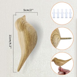 DesignSter Wood Grain Bird Coat Hooks - Premium Resin Creative Wall Mounted Birds Decorative Art Decor Hat Towel Bag Hanger Gift for Home,Living Room, Bedroom, Shop, Set of 5