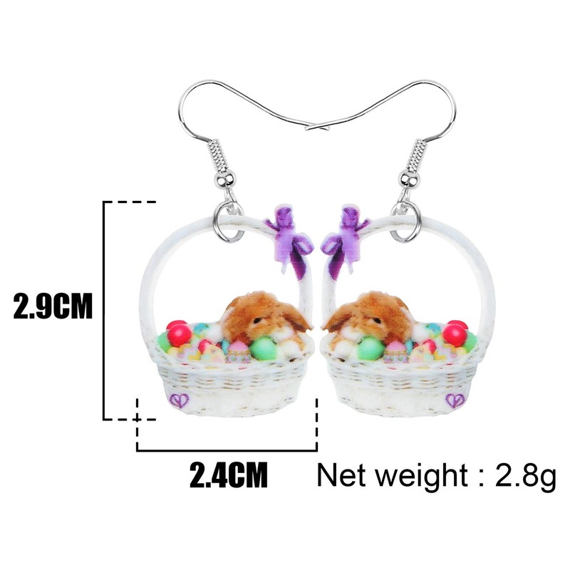 DOWAY Acrylic Easter Basket Eggs Rabbit Bunny Earrings Drop Dangle